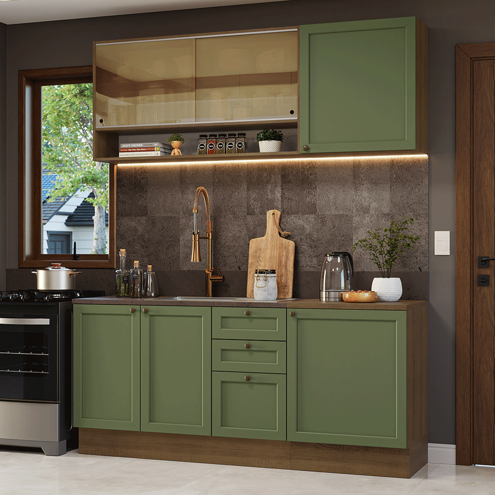 Cocina Integral 180 cm Marrón/Verde Vik Madesa 04