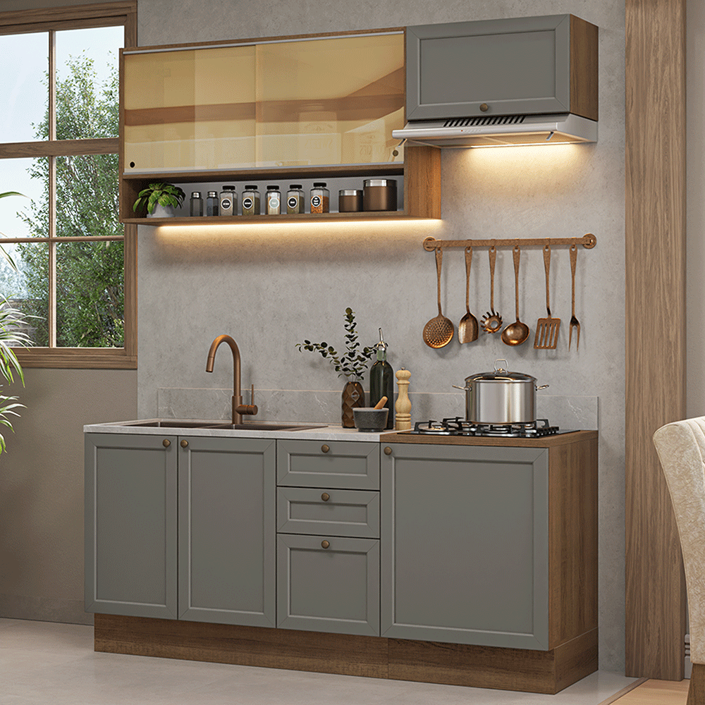 Cocina Integral 180 cm Marrón/Gris Vik Madesa 05