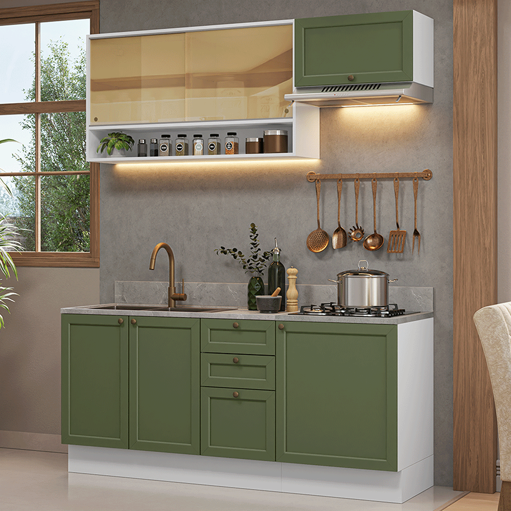 Cocina Integral 180 cm Blanco/Verde Vik Madesa 05