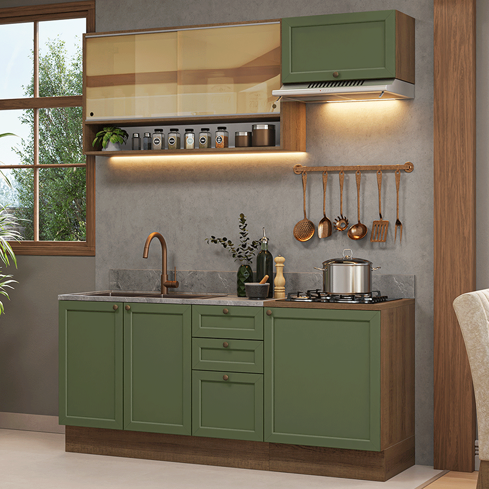 Cocina Integral 180 cm Marrón/Verde Vik Madesa 05