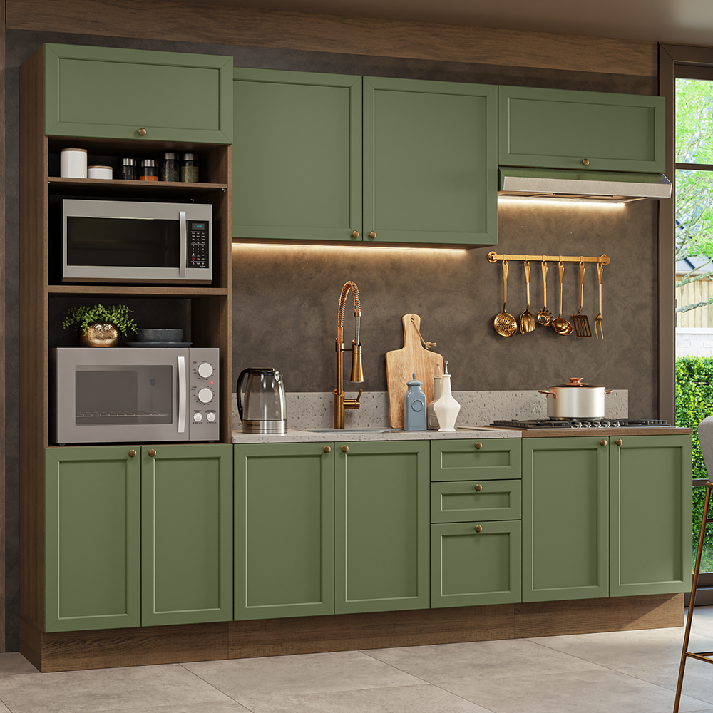 Cocina Integral 270 cm Marrón/Verde Vik Madesa 01
