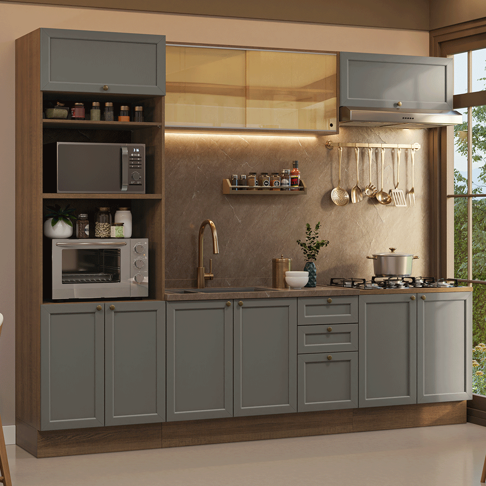 Cocina Integral 270 cm Marrón/Gris Vik Madesa 02
