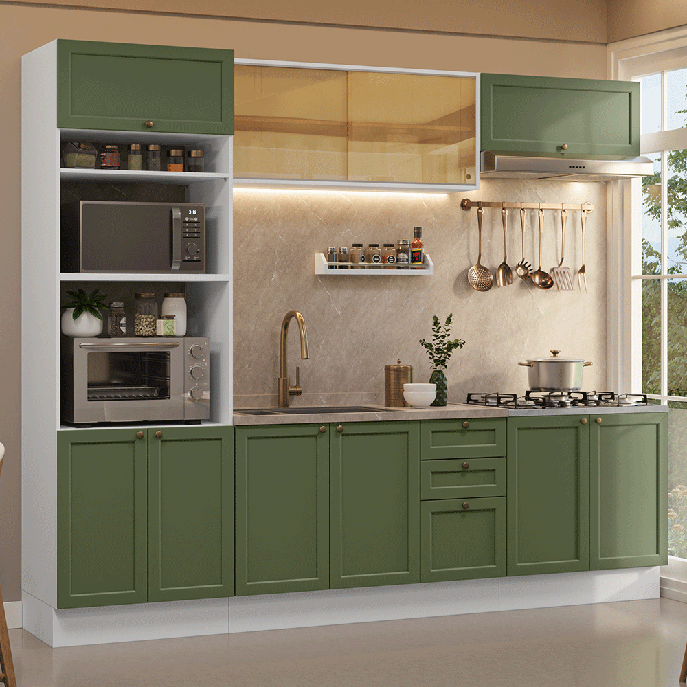 Cocina Integral 270 cm Blanco/Verde Vik Madesa 02