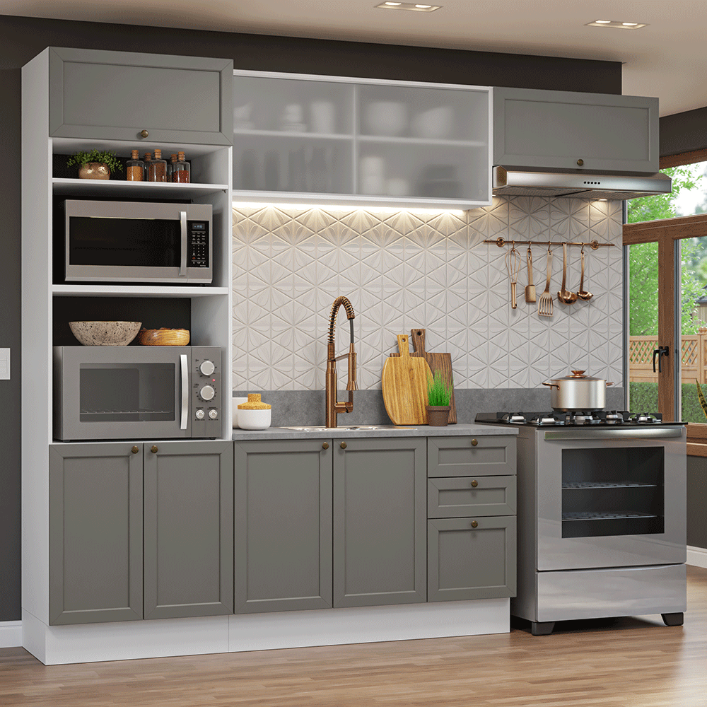 Cocina Integral 270 cm Blanco/Gris Vik Madesa 03