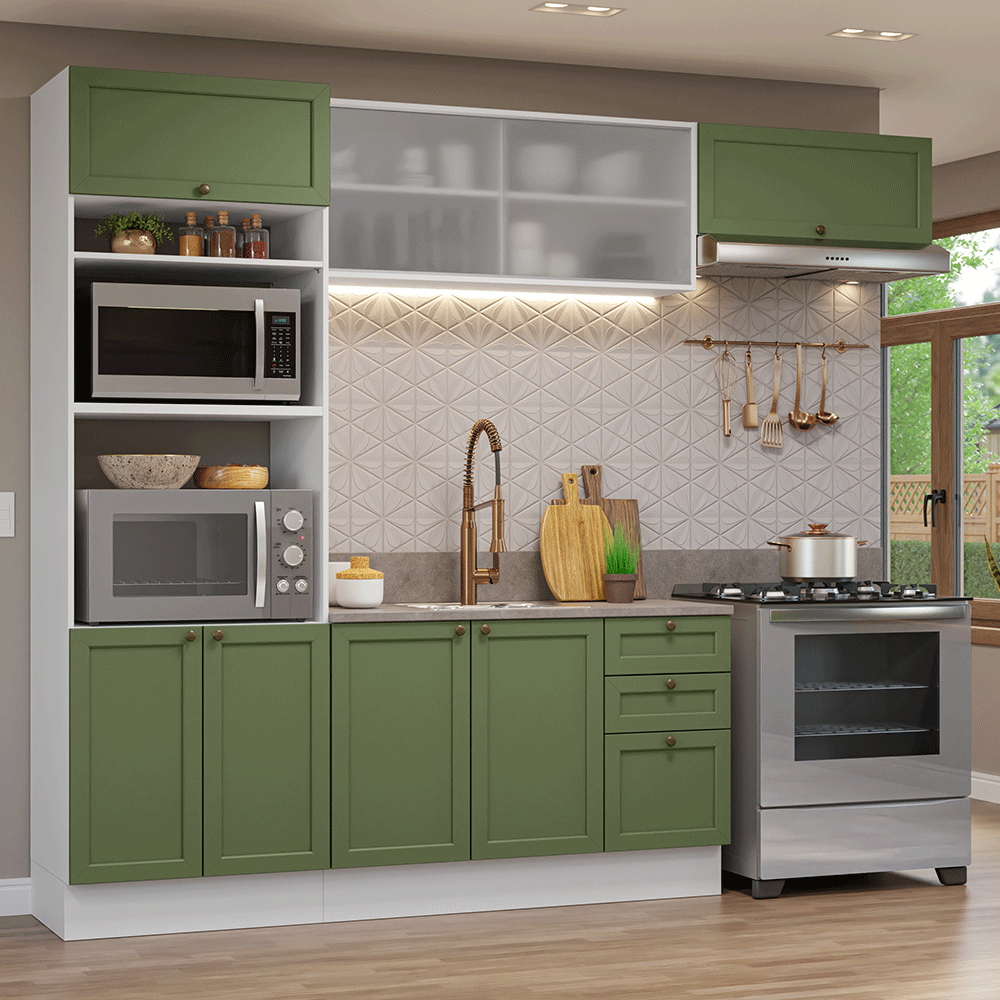Cocina Integral 270 cm Blanco/Verde Vik Madesa 03