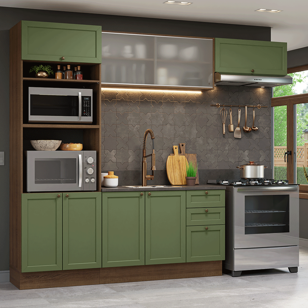 Cocina Integral 270 cm Marrón/Verde Vik Madesa 03