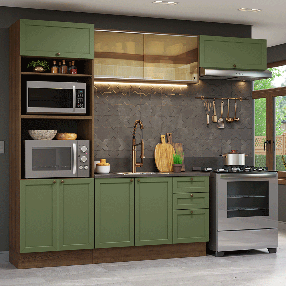 Cocina Integral 270 cm Marrón/Verde Vik Madesa 04