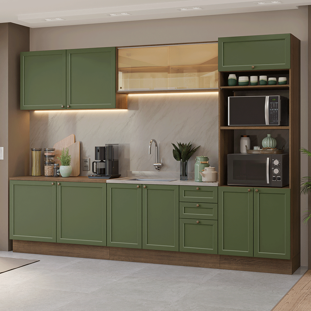 Cocina Integral 310 cm Marrón/Verde Vik Madesa 01