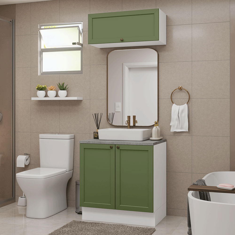 Combo Gabinete Bajo para Baño 80cm 3 Puertas Blanco/Verde Vik Madesa 02