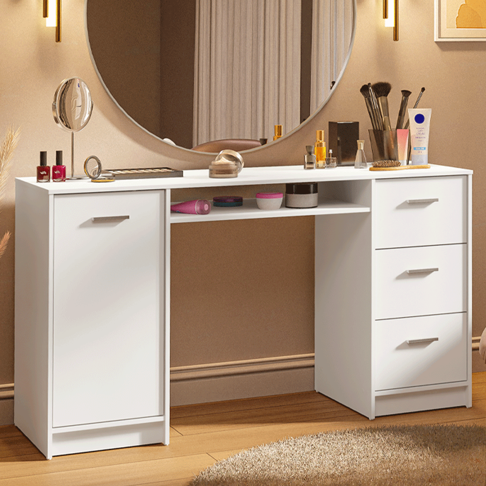 Escritorio Tocador 136cm 1 Puerta 3 Cajones Blanco