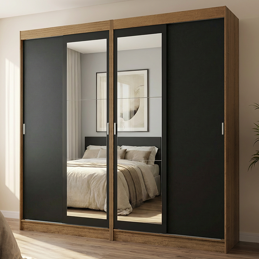 Conjunto de 2 Clósets 4 Puertas Corredizas con 2 Espejos Marrón/Negro Tokio Madesa