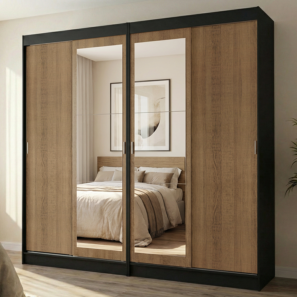 Conjunto de 2 Clósets 4 Puertas Corredizas con 2 Espejos Negro/Marrón Tokio Madesa