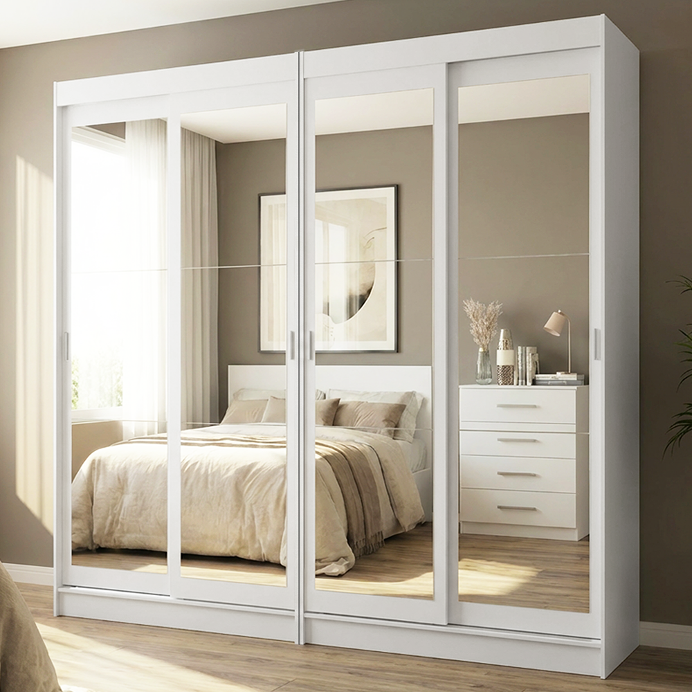 Conjunto de 2 Clósets 4 Puertas Corredizas con 4 Espejos Blanco Tokio Madesa
