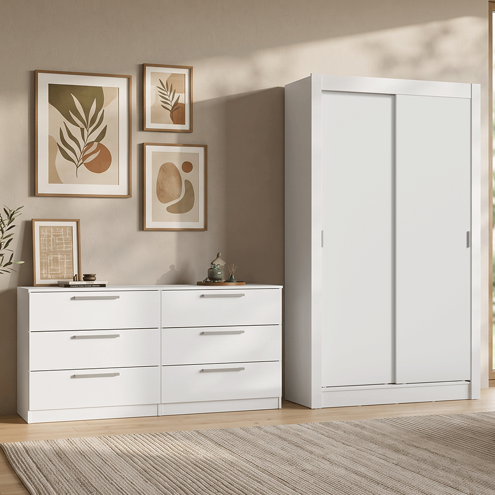 Conjunto de Recámara Individual con Clóset 2 Puertas y Cómoda Blanco Madesa