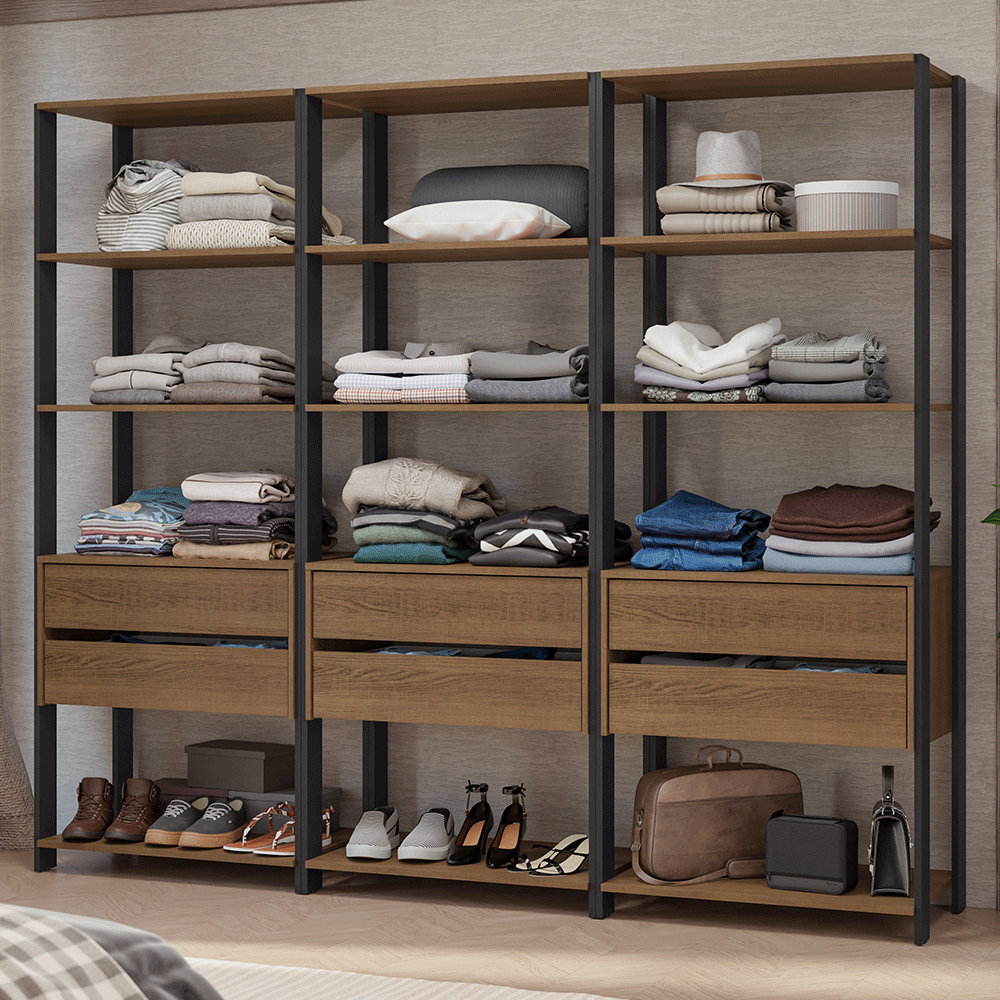 Clóset Modulado 6 Cajones 12 Niveles 210cm Marrón/Negro Valencia