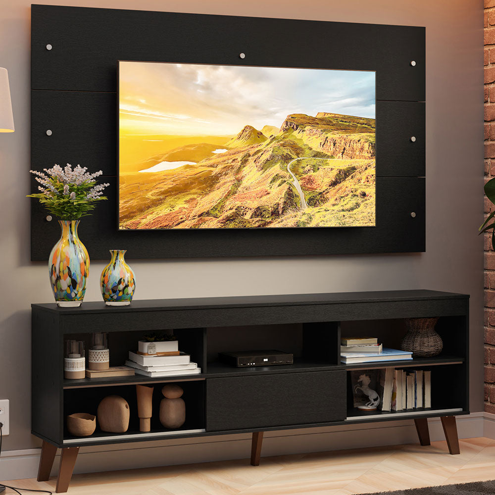 Mueble con Panel para TV hasta 65 Pulgadas con patas Negro Texas Madesa