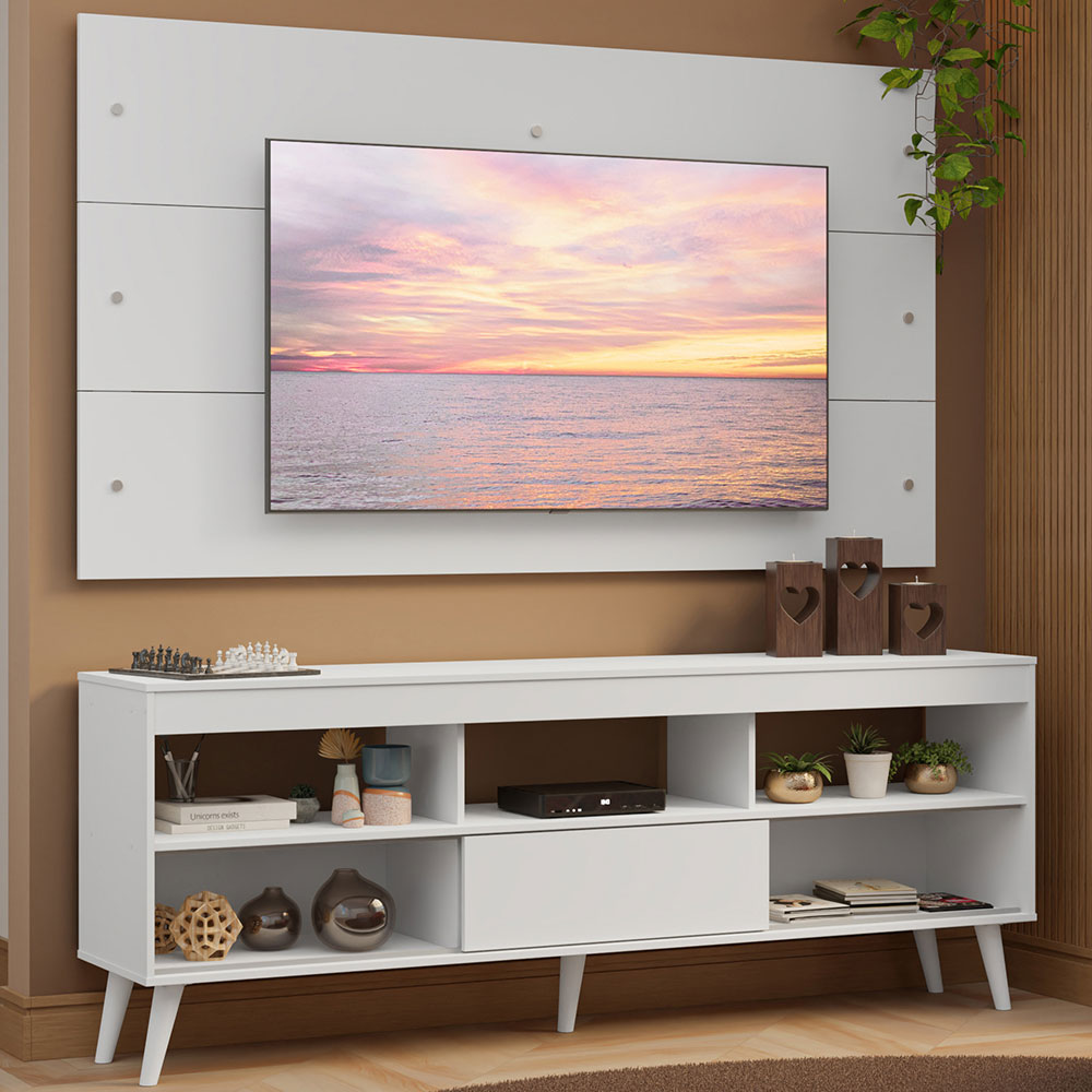 Mueble con Panel para TV hasta 65 Pulgadas con patas Blanco Detroit Madesa