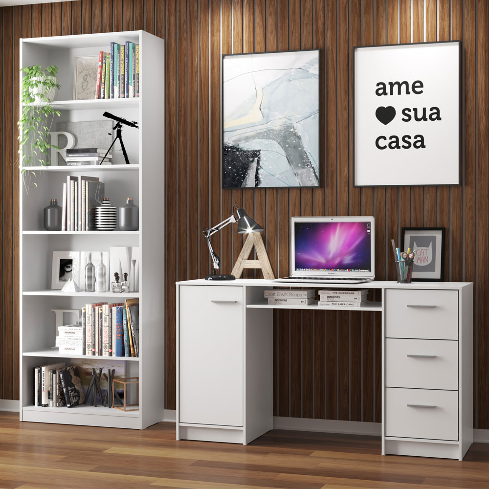 Escritorio Alaska + Estante Librero 6908 Blanco