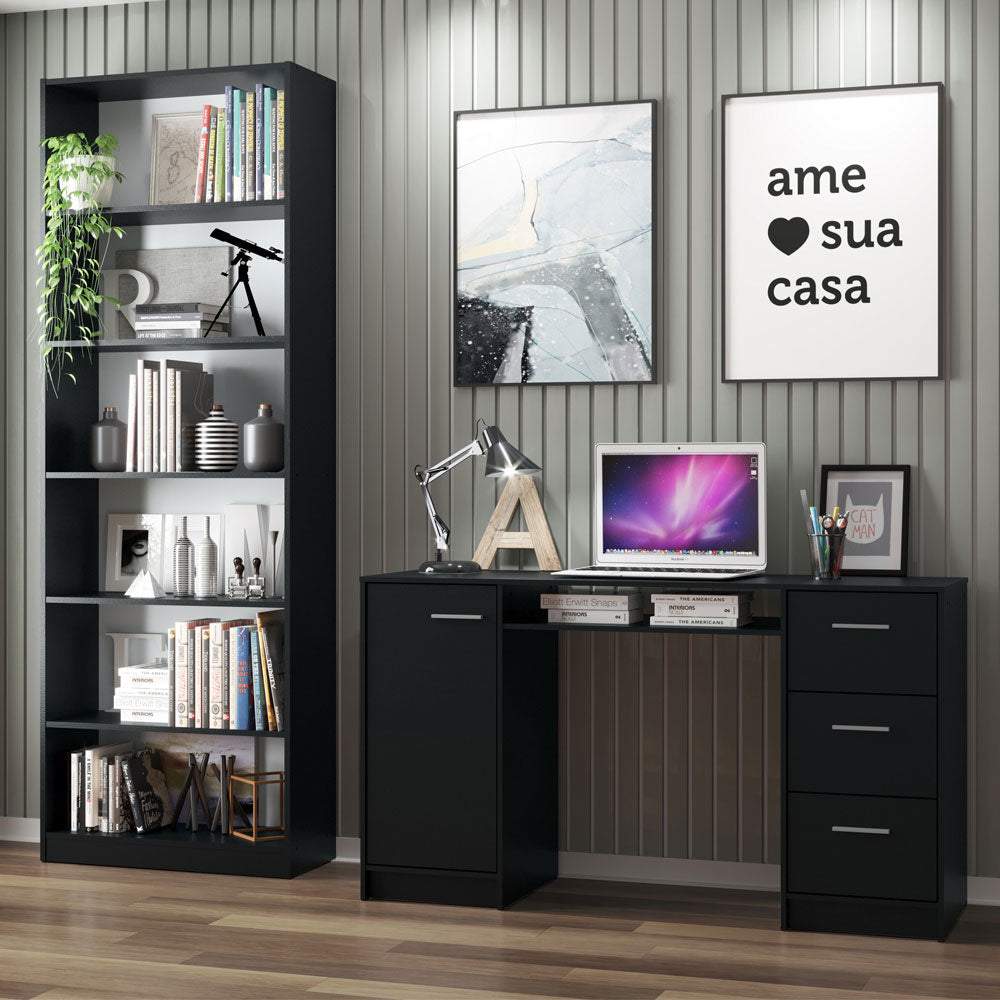 Escritorio Alaska + Estante Librero 6908 Negro