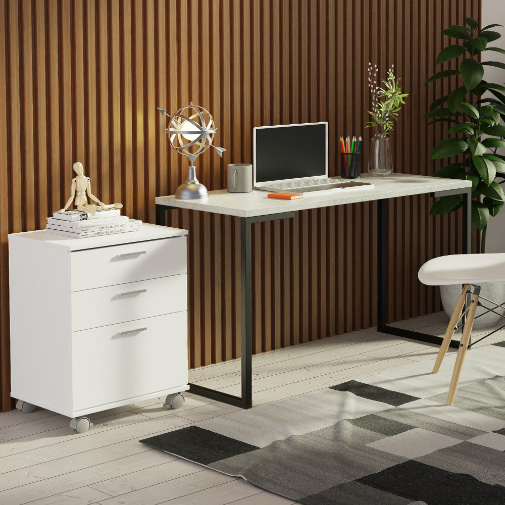 Kit Escritorio con Mesa Industrial + Cajonero Blanco/Gris