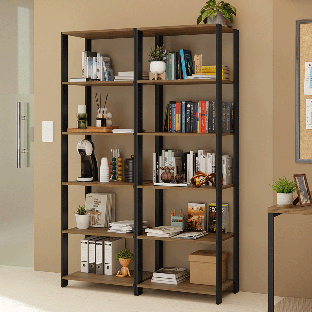 Estante Armario Multiuso para Escritorio 118cm 10 Repisas Marrón/Negro Madesa