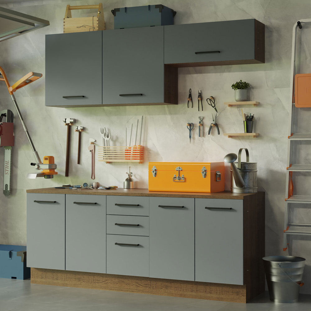 Mueble Integral Multiuso Garaje 200cm Marrón/Gris