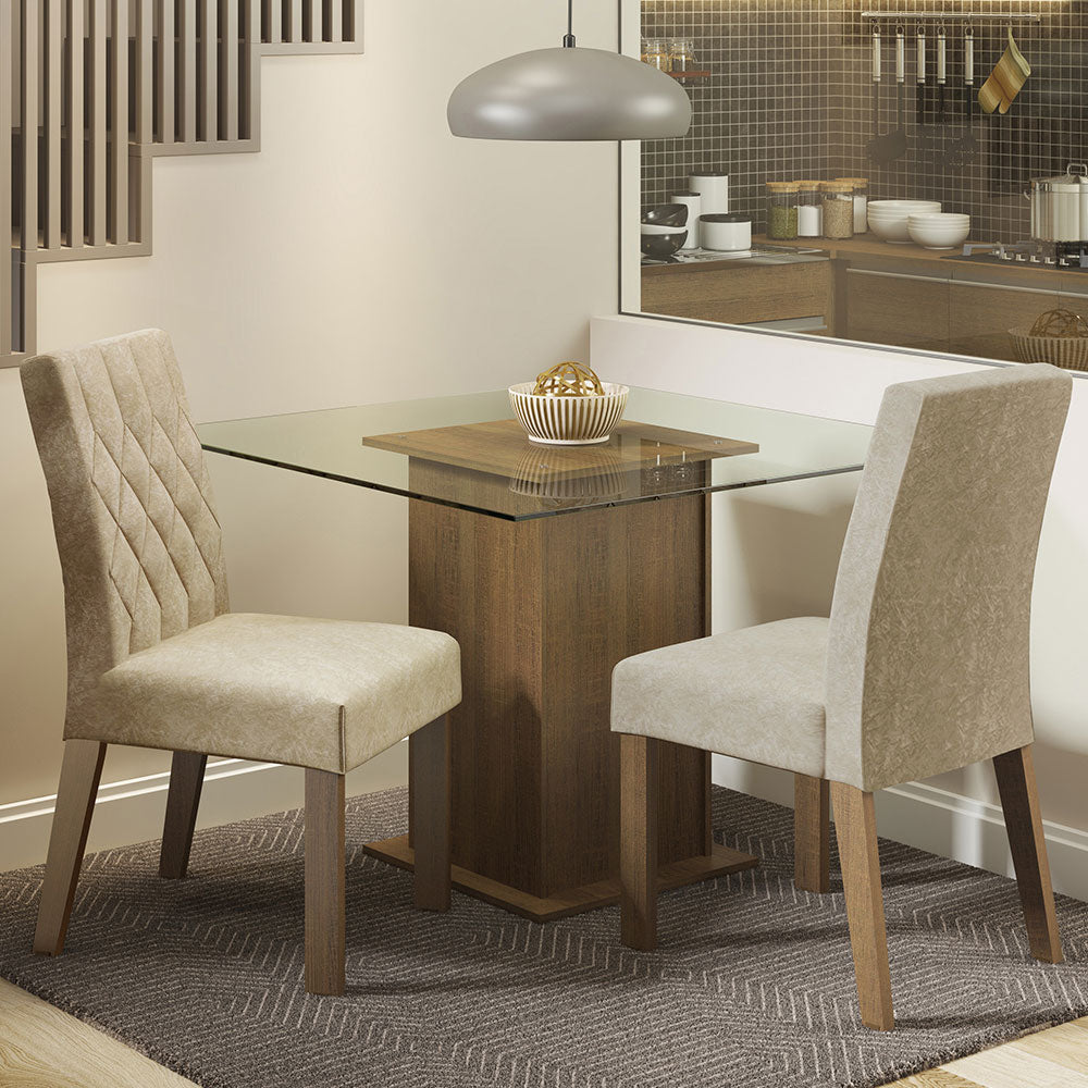 Juego de Comedor Mesa con Encimera de Vidrio 2 Sillas Marrón/Imperial Ceci