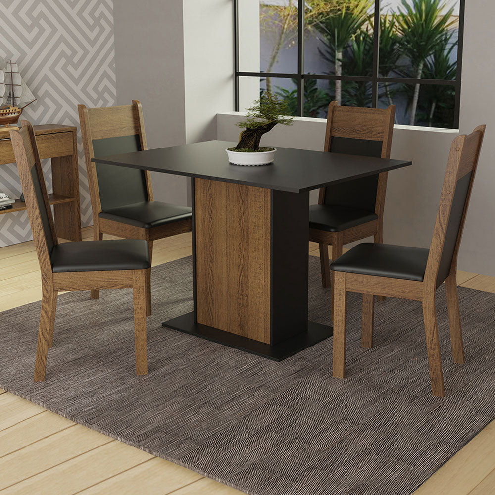 Juego de Comedor Sheila Mesa con Encimera y 4 Sillas Marrón/Negro