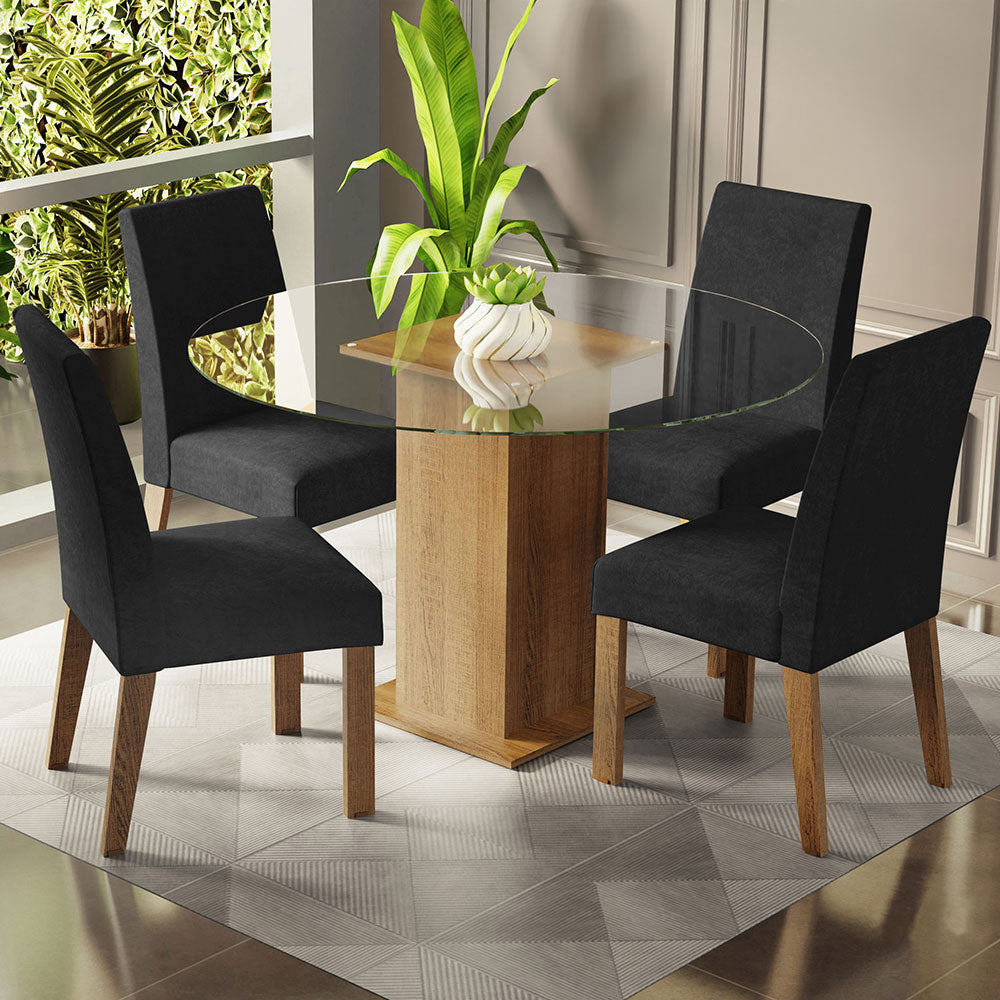 Juego de Comedor Encimera de Vidrio Circular 4 Sillas Marrón/Oxford Mile