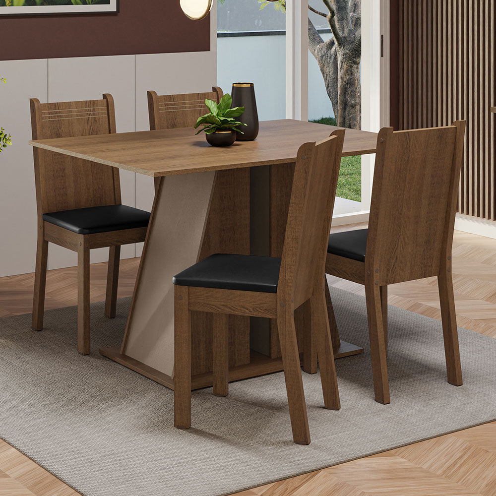 Juego de Comedor Mesa Encimera de Madera 4 Sillas Marrón/Crema/Negro Marilyn