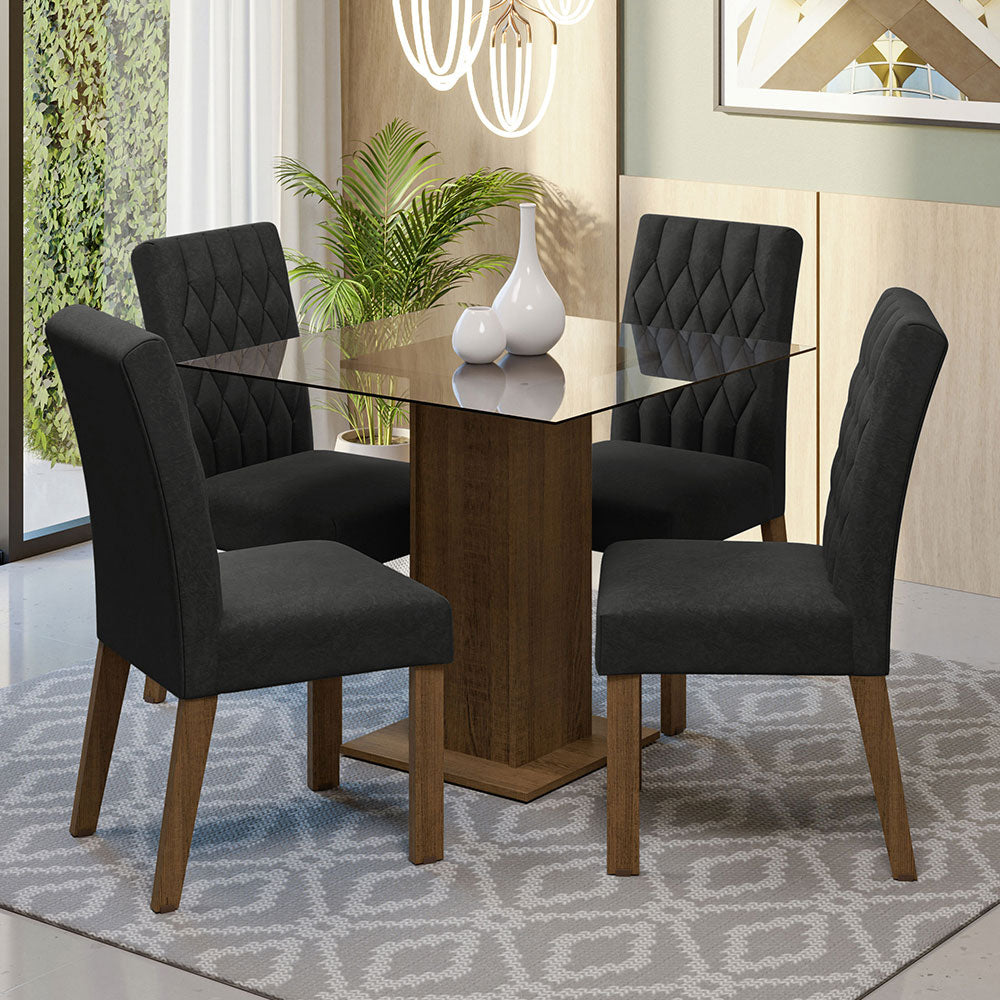 Juego de Comedor Mesa con Encimera de Vidrio 4 Sillas Marrón/Oxford Noemi