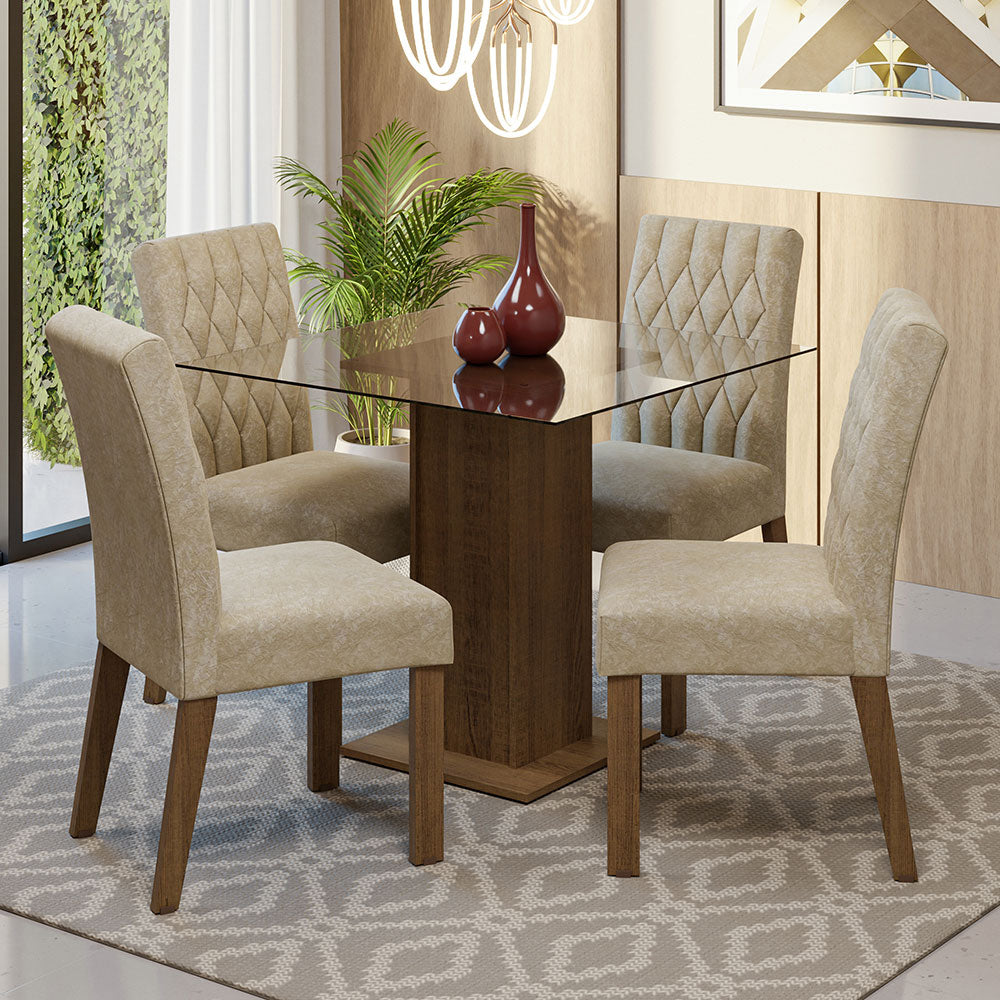 Juego de Comedor Mesa Encimera de Vidrio 4 Sillas Marrón/Imperial Noemi