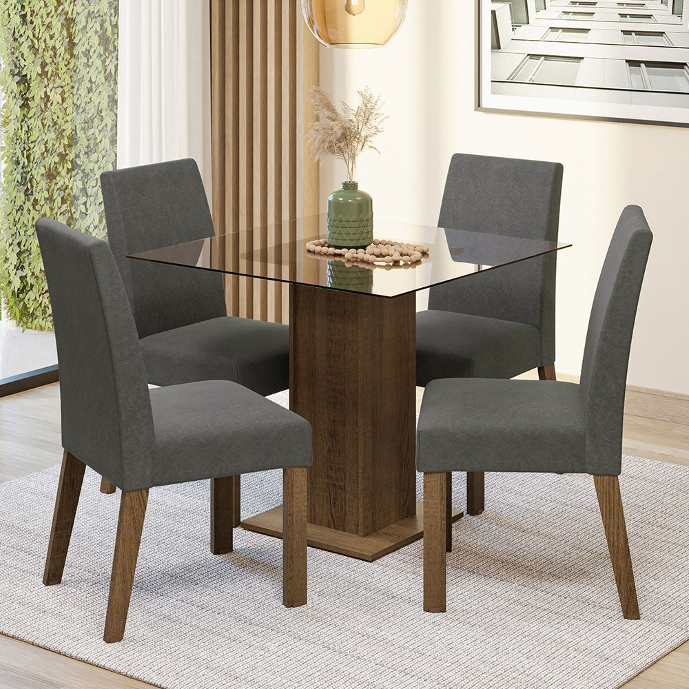 Juego de Comedor Mesa con Encimera de Vidrio y 4 Sillas Marrón/Plata Ivy
