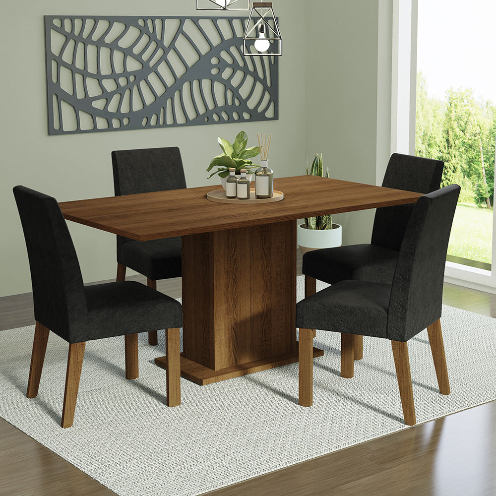 Juego de Comedor Mesa Encimera de Madera 4 Sillas Marrón/Oxford Keila