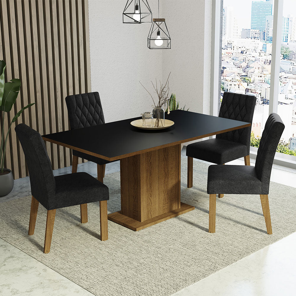 Juego de Comedor Mesa con Encimera de Madera 4 Sillas Marrón/Negro/Oxford Cindy