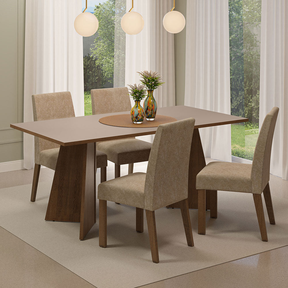 Juego de Comedor Encimera de Madera 4 Sillas Marrón/Crema/Imperial April