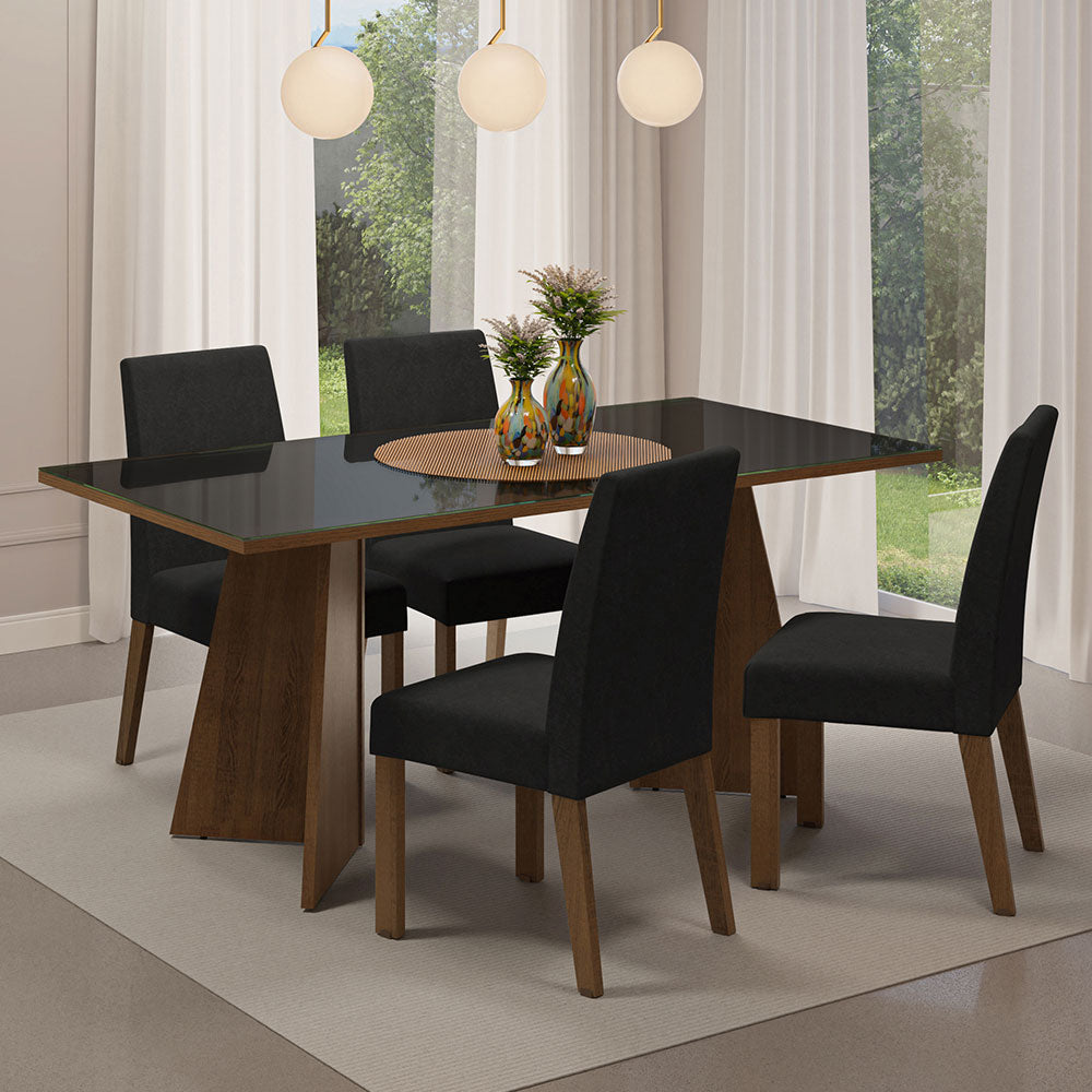 Juego de Comedor Encimera de Vidrio 4 Sillas Marrón/Negro/Oxford Taylor