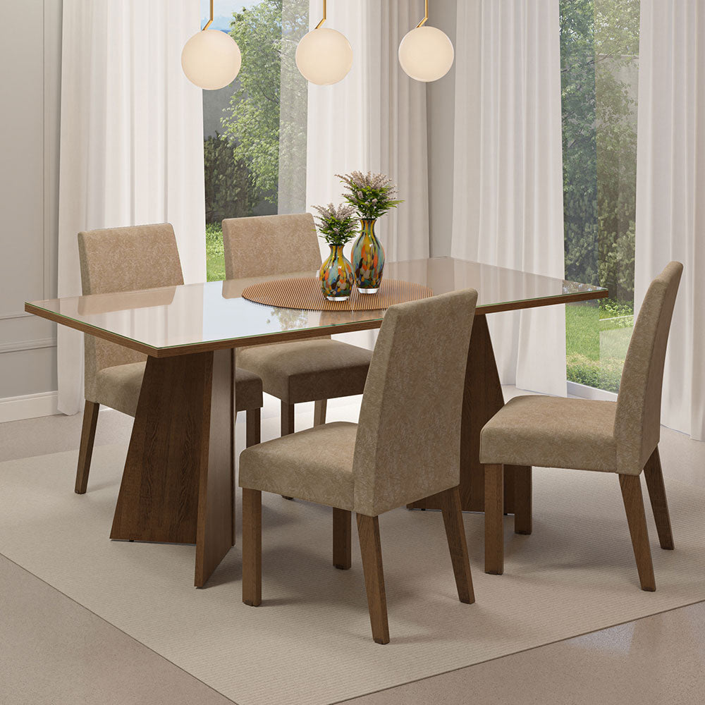 Juego de Comedor Encimera de Vidrio 4 Sillas Marrón/Crema/Imperial Taylor