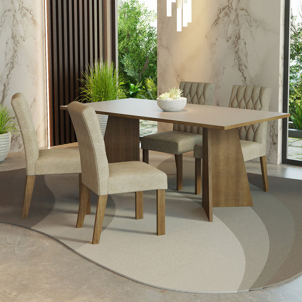 Juego de Comedor Encimera de Madera 4 Sillas Marrón/Crema/Imperial Ruby