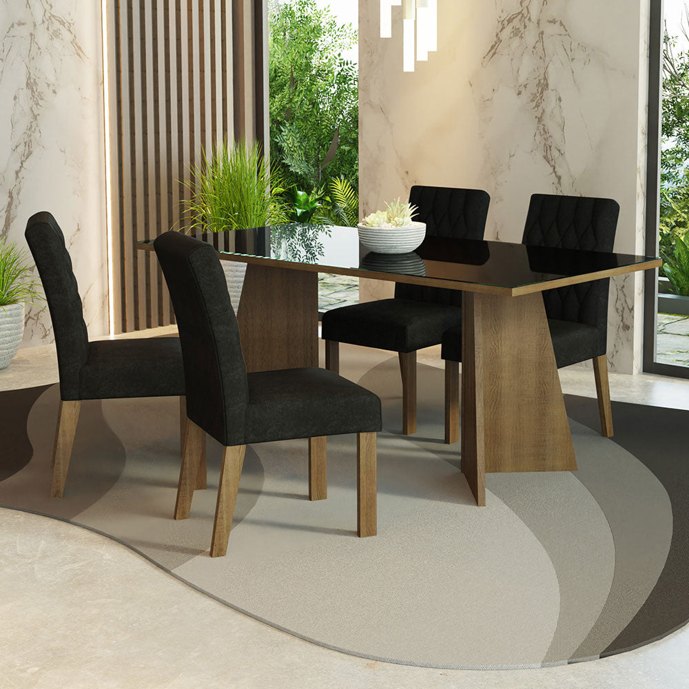 Juego de Comedor Encimera de Vidrio 4 Sillas Marrón/Negro/Oxford Harper