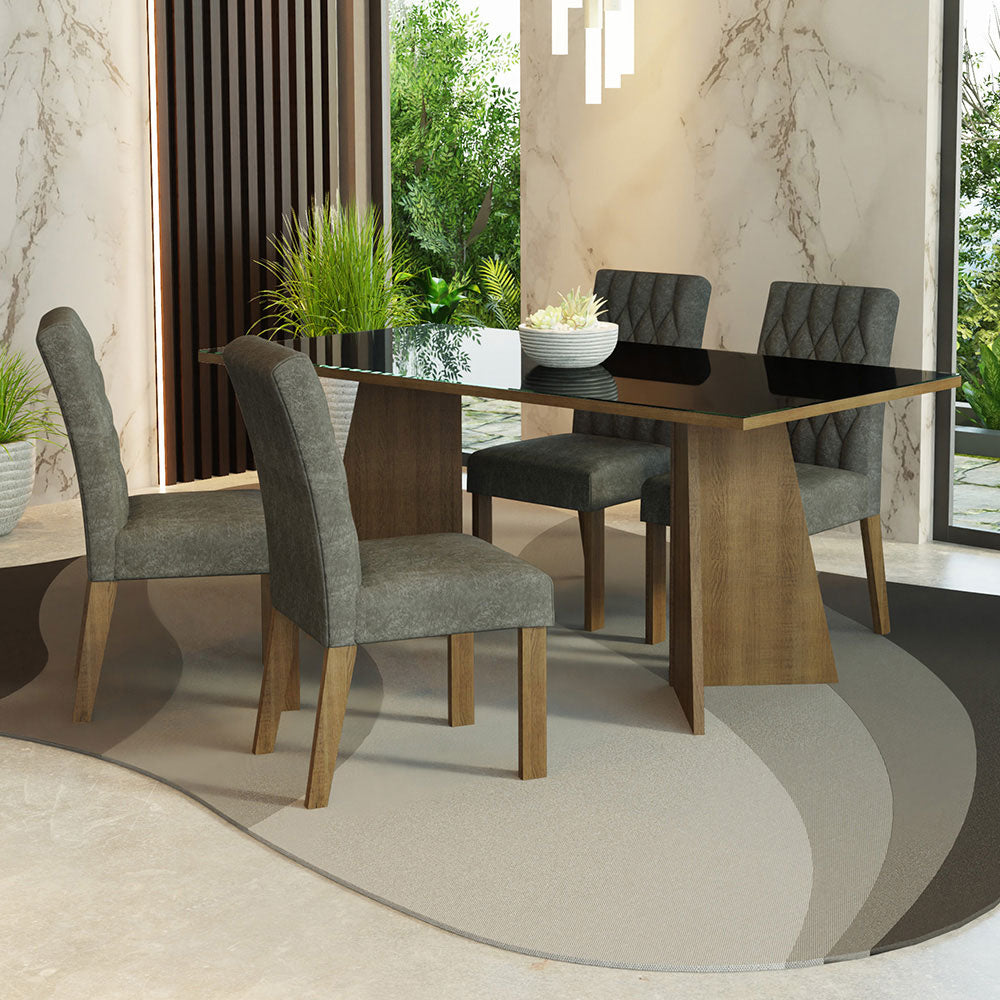 Juego de Comedor Encimera de Vidrio 4 Sillas Marrón/Negro/Silver Harper