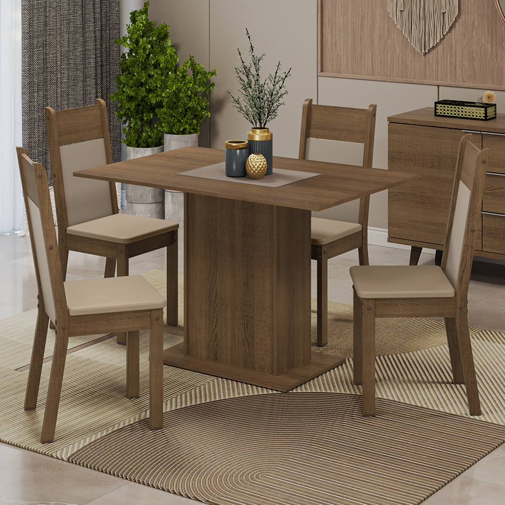 Juego de Comedor Mesa Encimera de Madera 4 Sillas Marrón/Crema/Beige Sheila