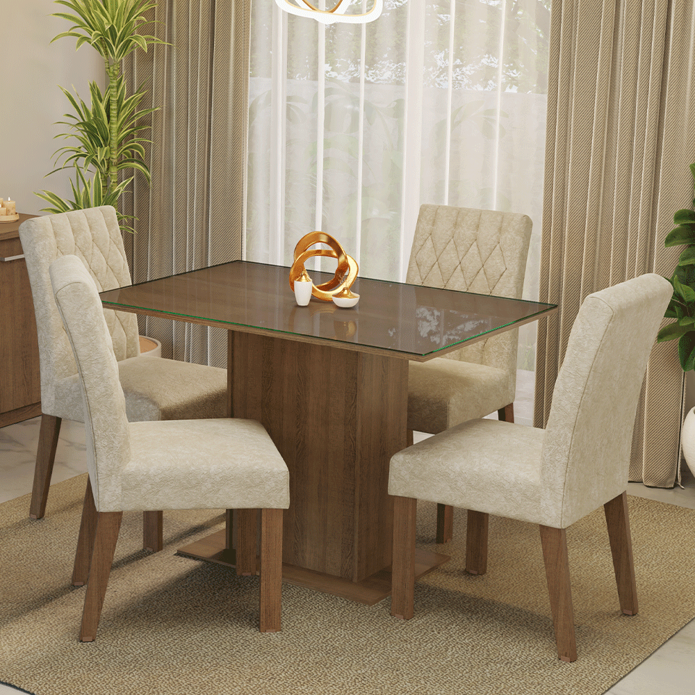 Juego de Comedor Mesa con Encimera de Vidrio 4 Sillas Marrón/Imperial Reale