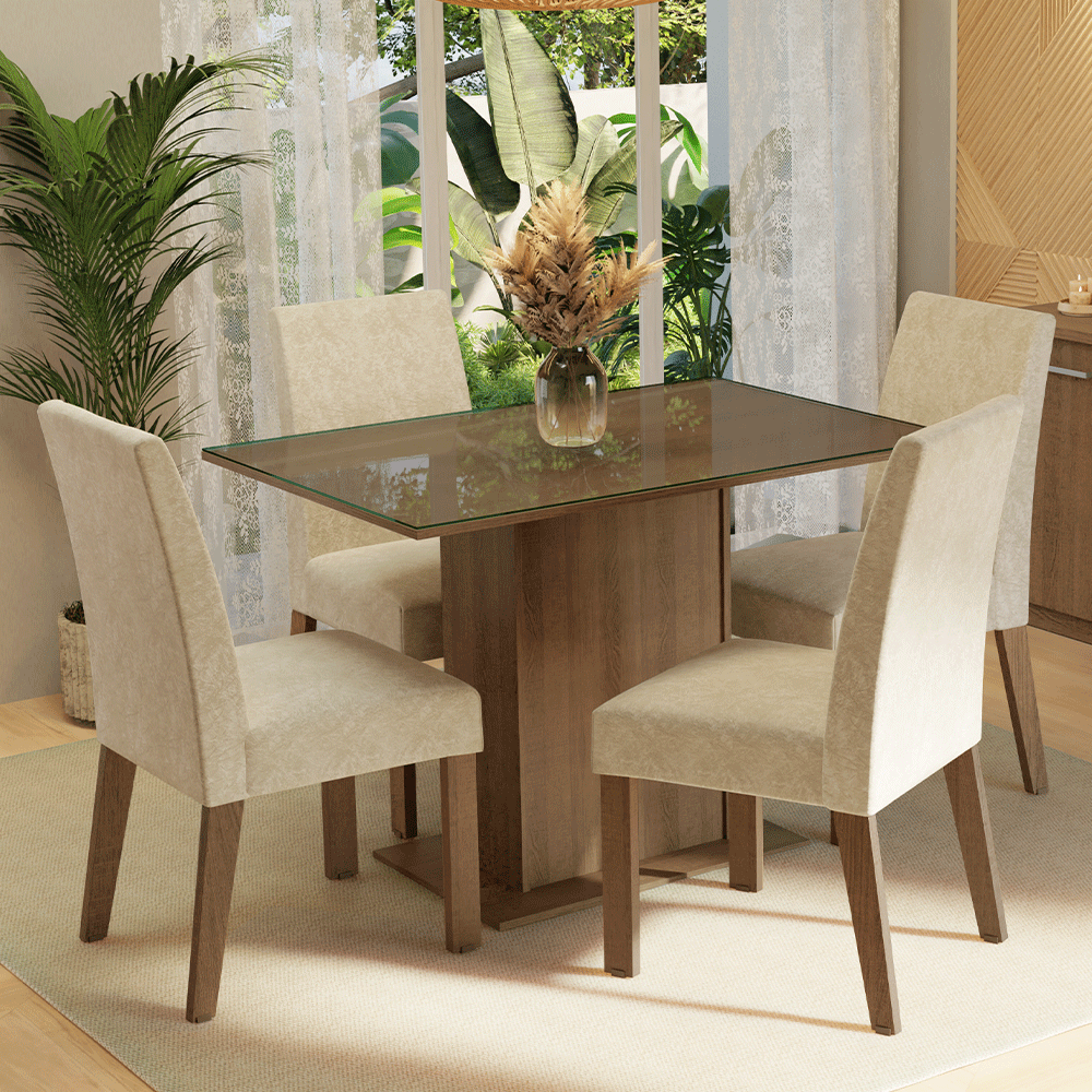 Juego de Comedor Mesa con Encimera de Vidrio 4 Sillas Marrón/Imperial Zion