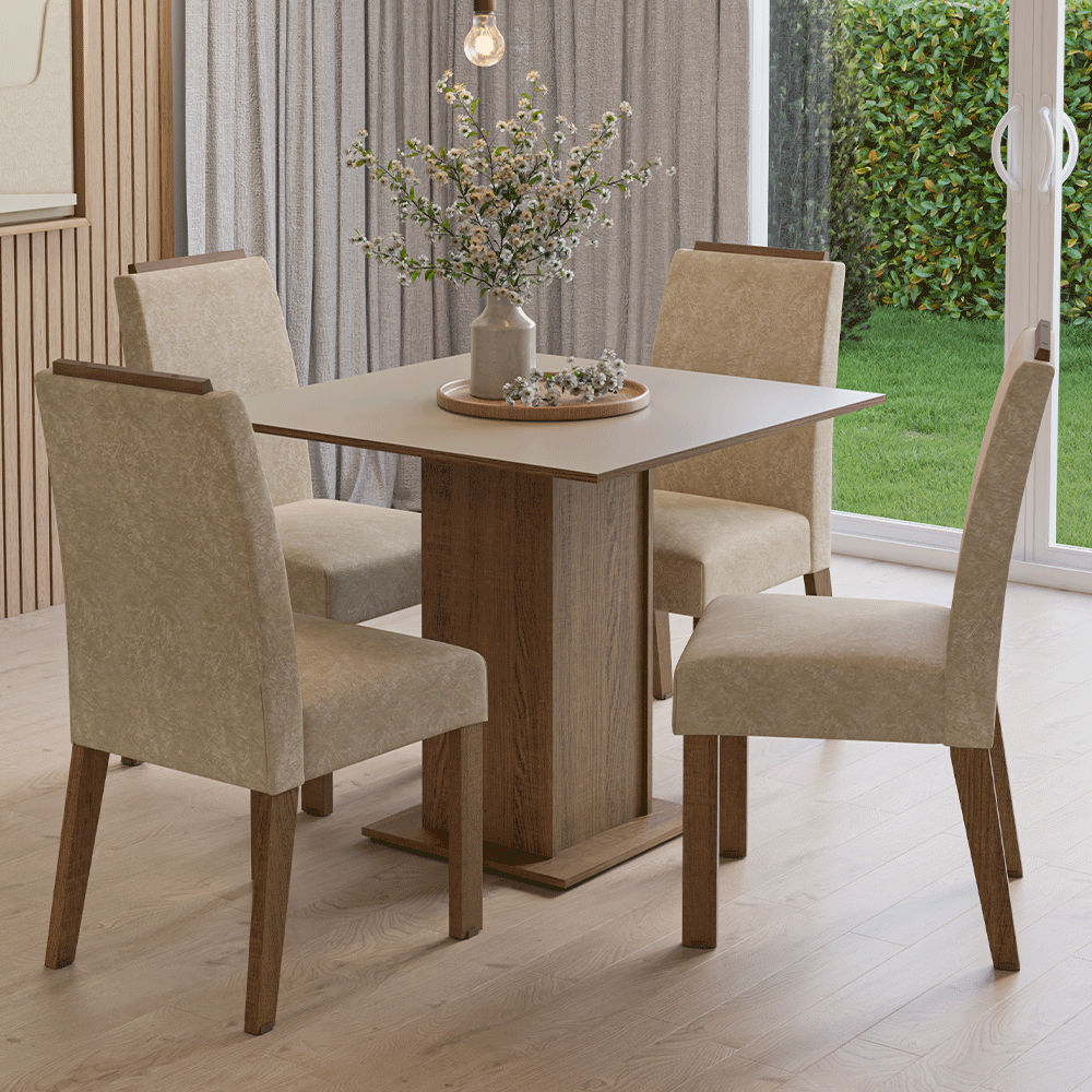 Juego de Comedor Encimera de Madera 4 Sillas Marrón/Crema/Imperial Aspen Madesa