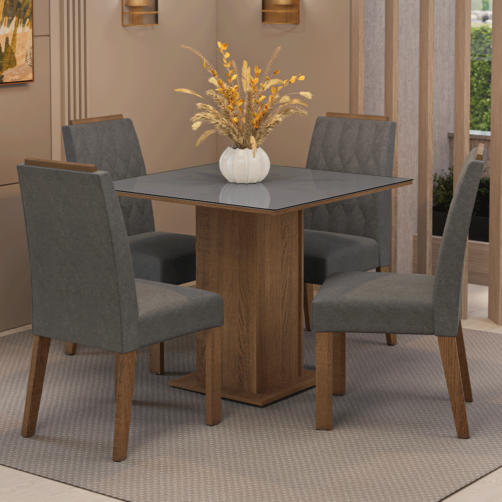 Juego de Comedor Encimera de Vidrio 4 Sillas Marrón/Gris/Silver Capri Madesa