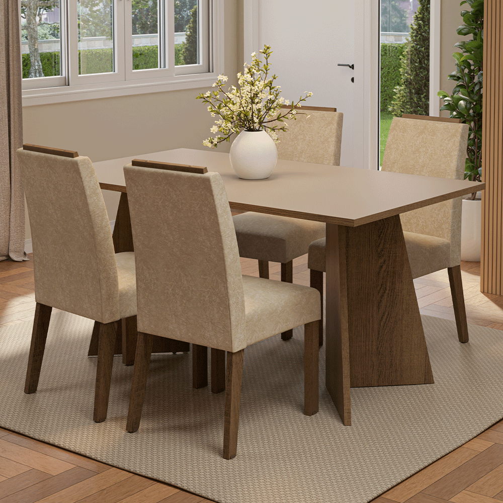 Juego de Comedor Encimera de Madera 4 Sillas Marrón/Crema/Imperial Évora Madesa