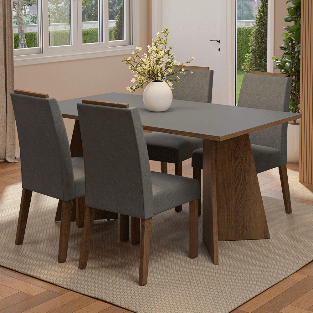 Juego de Comedor Encimera de Madera 4 Sillas Marrón/Gris/Silver Évora Madesa
