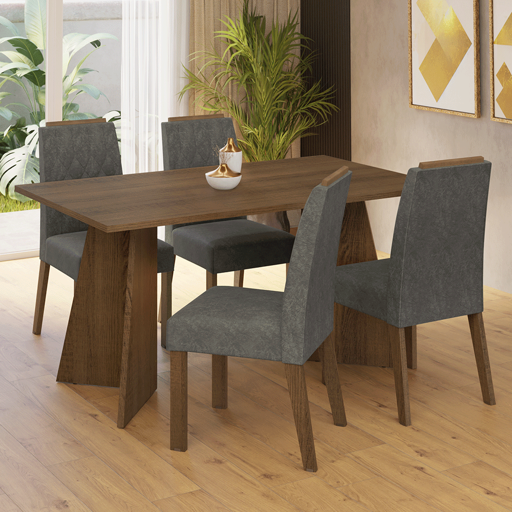 Juego de Comedor Encimera de Madera 4 Sillas Marrón/Silver Tulum Madesa