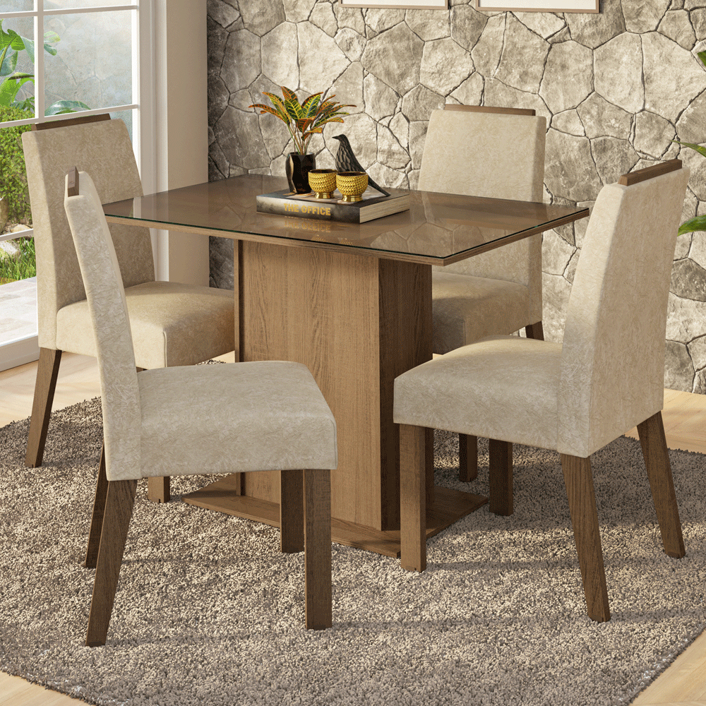 Conjunto de Comedor Encimera de Vidrio 4 Sillas Marrón/Imperial Jasmin Madesa